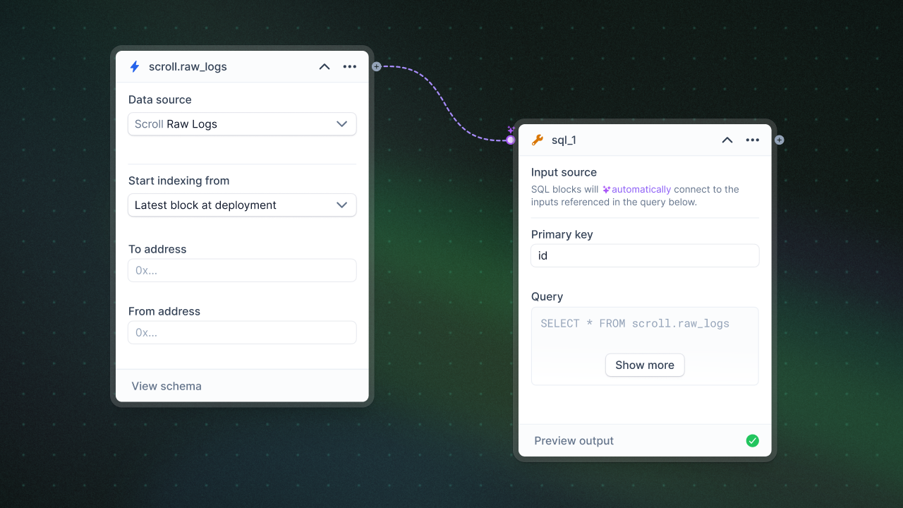 Goldsky Flow canvas with dynamic preview status