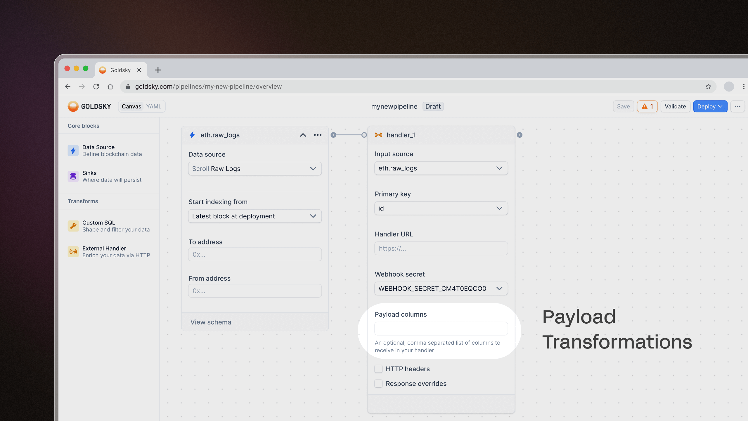 Payload transformations